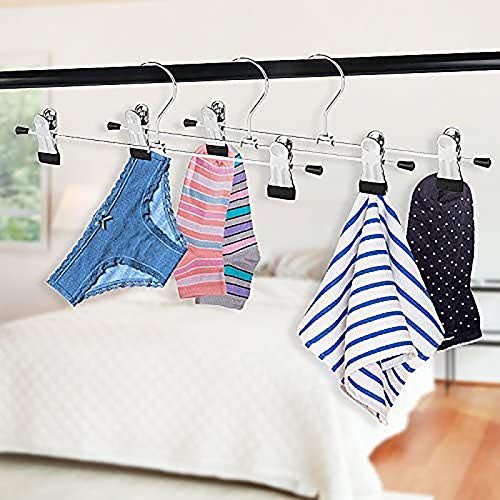 Opuss Metal Pants Shorts Hangers, Heavy Duty Kids Skirt Hangers with 2 Adjustable Non Slip Clips, Ultra Thin Space Saving 360 Degree Swivel Hook Stainless Steel Hanger 12 Pack