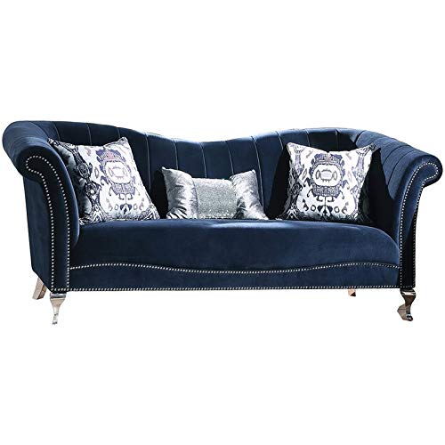 acme AC-50345 Sofa w/3 Pillows Blue Velvet