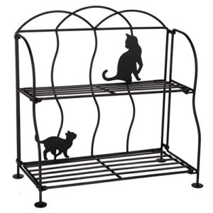 lily's home cat lovers black metal countertop wire shelf rack, great for household items, kitchen organizer, bathroom storage and more. foldable. 2-tier