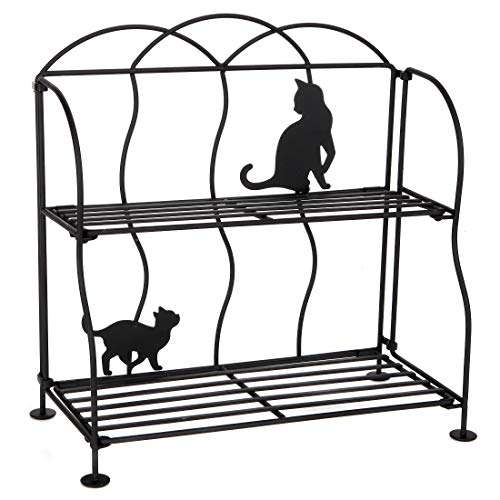 Lily's Home Cat Lovers Black Metal Countertop Wire Shelf Rack, Great for Household Items, Kitchen Organizer, Bathroom Storage and More. Foldable. 2-Tier