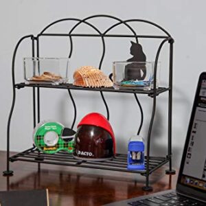 Lily's Home Cat Lovers Black Metal Countertop Wire Shelf Rack, Great for Household Items, Kitchen Organizer, Bathroom Storage and More. Foldable. 2-Tier