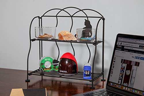 Lily's Home Cat Lovers Black Metal Countertop Wire Shelf Rack, Great for Household Items, Kitchen Organizer, Bathroom Storage and More. Foldable. 2-Tier