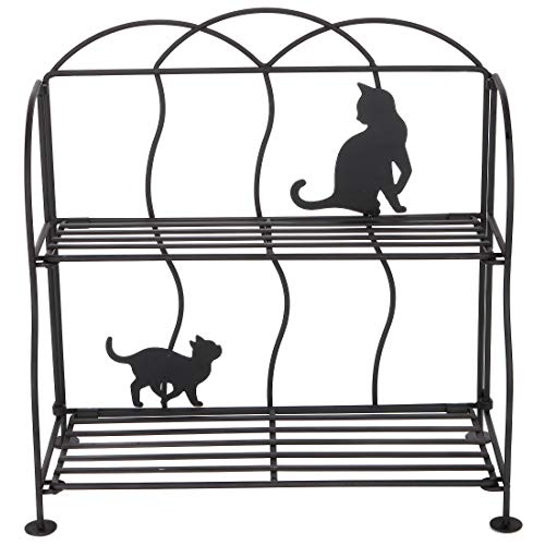 Lily's Home Cat Lovers Black Metal Countertop Wire Shelf Rack, Great for Household Items, Kitchen Organizer, Bathroom Storage and More. Foldable. 2-Tier