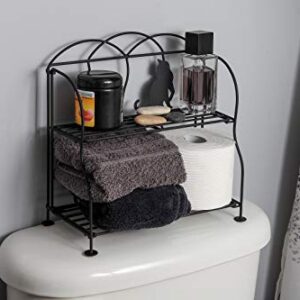 Lily's Home Cat Lovers Black Metal Countertop Wire Shelf Rack, Great for Household Items, Kitchen Organizer, Bathroom Storage and More. Foldable. 2-Tier