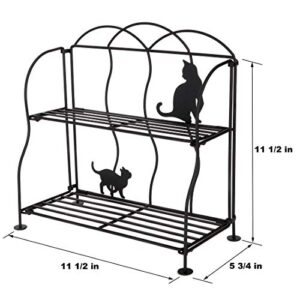 Lily's Home Cat Lovers Black Metal Countertop Wire Shelf Rack, Great for Household Items, Kitchen Organizer, Bathroom Storage and More. Foldable. 2-Tier