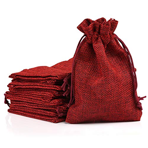 Naler Christmas Drawstring Gift Bags Drawstring Pouch Burlap Wedding Favor Gift Bag Red, 24Pcs