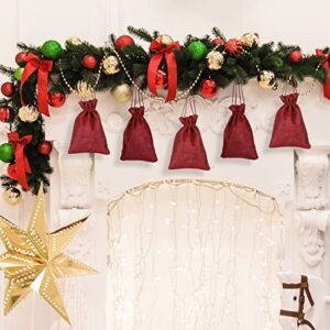 Naler Christmas Drawstring Gift Bags Drawstring Pouch Burlap Wedding Favor Gift Bag Red, 24Pcs