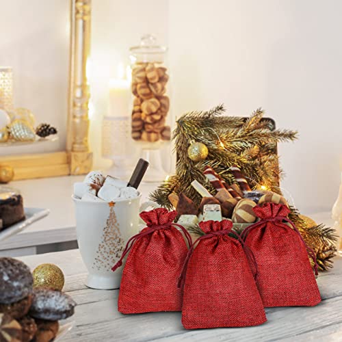 Naler Christmas Drawstring Gift Bags Drawstring Pouch Burlap Wedding Favor Gift Bag Red, 24Pcs