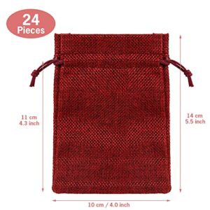 Naler Christmas Drawstring Gift Bags Drawstring Pouch Burlap Wedding Favor Gift Bag Red, 24Pcs