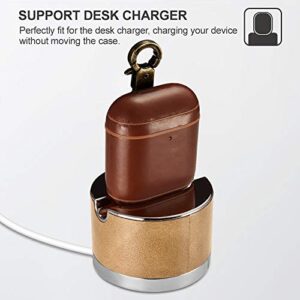 AirPods Leather Case, ICARER Genuine Leather AirPod case with Keychain and Led Light for Apple AirPods 2 Case & Airpods 1, Support Wireless Charging (Brown)