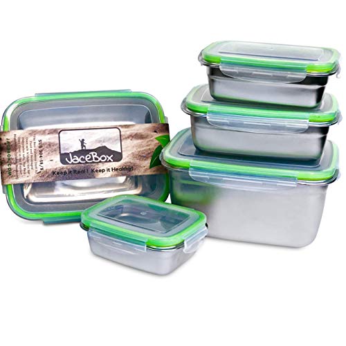 JaceBox Food Storage Containers - Stainless Steel 304 BPA FREE, Airtight, Leak Proof Set of 5 sizes Light and Easy BEnto Box Ready KEto Lifestyle Great for Meal Prep Lunch Box