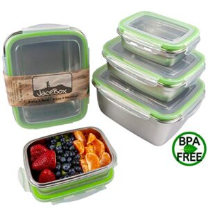 JaceBox Food Storage Containers - Stainless Steel 304 BPA FREE, Airtight, Leak Proof Set of 5 sizes Light and Easy BEnto Box Ready KEto Lifestyle Great for Meal Prep Lunch Box