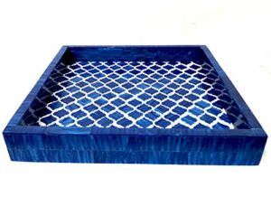 a bone exotic designer handmade tray kitchen usage coffee table top drinks serve trays vintage square blue tray,12x12, blue & white