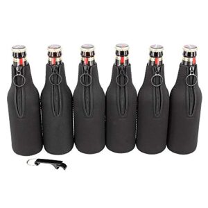 sunkey beer bottle insulator sleeves 6 pack neoprene beer bottle covers with ring zipper bottle opener for 12 oz/330 ml bottles (black)