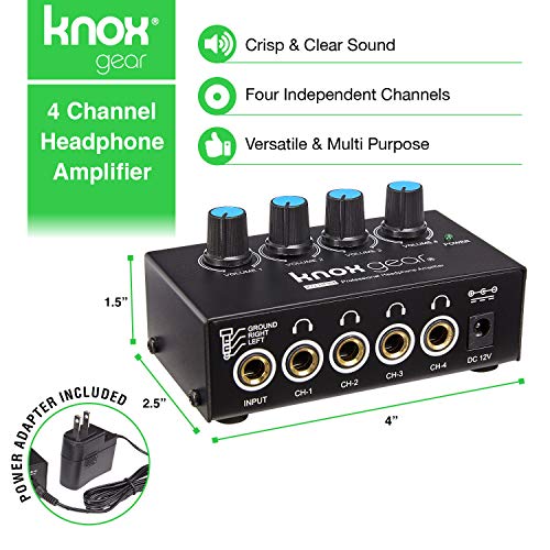 Knox portable Headphone Amplifier mixer 4 Channels Metal Stereo Audio Amplifier, Balanced Headphone Output Audio Input, 4 Channels Amp Metal Stereo Audio Amplifier, Mini Headphone Splitter dac