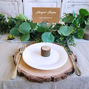 Supla 20 Pcs Rustic Wood Place Card Holders with Swirl Wire Wooden Bark Memo Holder Stand Card Photo Picture Note Clip Holders 5.8" and Kraft Place Cards Bulk for Wedding Party Table Number Name Sign