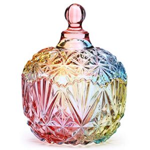 danmu 1pc colorful glass storage jar with lid candy cookie jar jewelry box buffet jar biscuit containers (750ml / 26oz)