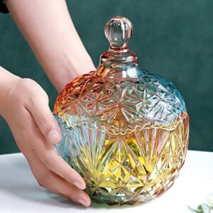 Danmu 1Pc Colorful Glass Storage Jar with Lid Candy Cookie Jar Jewelry Box Buffet Jar Biscuit Containers (750ml / 26oz)