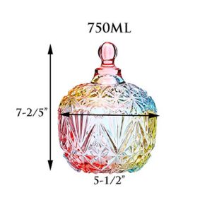 Danmu 1Pc Colorful Glass Storage Jar with Lid Candy Cookie Jar Jewelry Box Buffet Jar Biscuit Containers (750ml / 26oz)