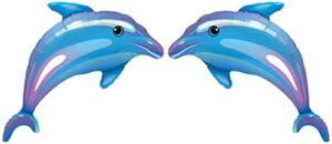 ziyan delightful dolphin microfoil balloon, 38-inches, blue, 2-unit