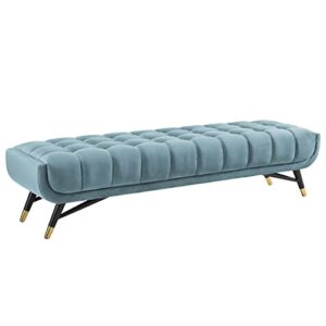 modway eei-3061-sea adept mid-century modern velvet upholstered tufted accent bench in sea blue