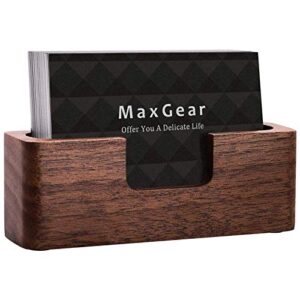 maxgear wood business cards holder for desk business card display holder desktop stand for office, tabletop - rectangle