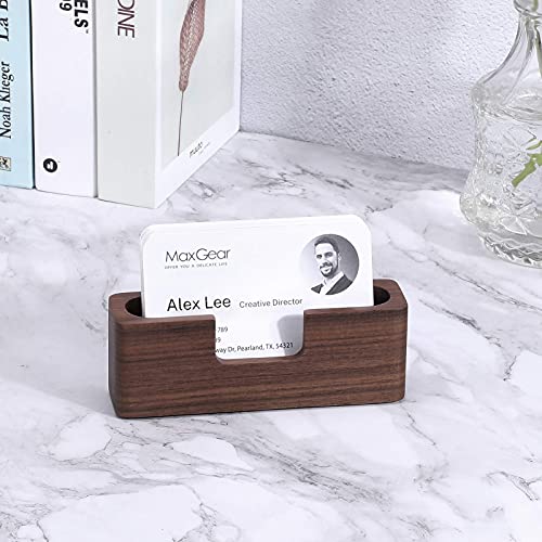 MaxGear Wood Business Cards Holder for Desk Business Card Display Holder Desktop Stand for Office, Tabletop - Rectangle