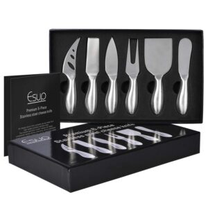 cheese knife set, esup premium 6-piece stainless steel cheese knives set with gift box for weddings, housewarming, anniversaries, birthday and christmas