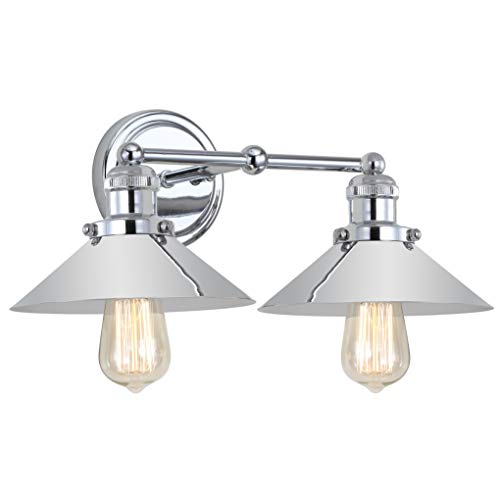 JONATHAN Y JYL7424A June 17.5" 2-Light Metal Shade Farmhouse Sconce Contemporary Transitional 2200K Edison 25W Bulbs Included for Bedroom Living Room Bathroom, Vanity Lighting, Chrome