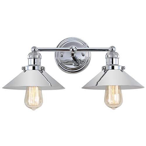 JONATHAN Y JYL7424A June 17.5" 2-Light Metal Shade Farmhouse Sconce Contemporary Transitional 2200K Edison 25W Bulbs Included for Bedroom Living Room Bathroom, Vanity Lighting, Chrome