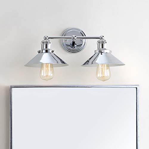 JONATHAN Y JYL7424A June 17.5" 2-Light Metal Shade Farmhouse Sconce Contemporary Transitional 2200K Edison 25W Bulbs Included for Bedroom Living Room Bathroom, Vanity Lighting, Chrome