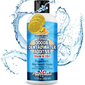 new premium dog breath freshener water additive for dental care | supports healthy teeth and gums | best for bad breath treatment, tartar remover, plaque remover | no brush required (17oz)