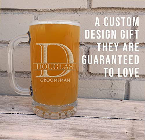 Personalized Gifts For Men Etched 16oz Glass Beer Mug – Beer Gifts, Customized Father's Day Gifts, Birthday Present Him Dad Brother, Custom Engraved, Regalos para Hombre Cumpleaños, Halpert Monogram