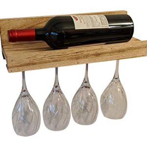 Gianna's Home Rustic Farmhouse Country Distressed Wood Wall Mounted Wine Rack with Glass Holder (Torched Wood)