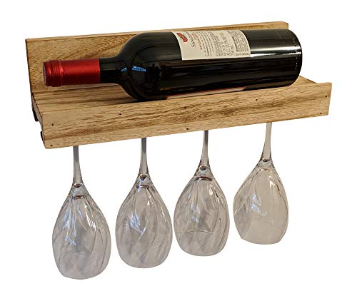 Gianna's Home Rustic Farmhouse Country Distressed Wood Wall Mounted Wine Rack with Glass Holder (Torched Wood)