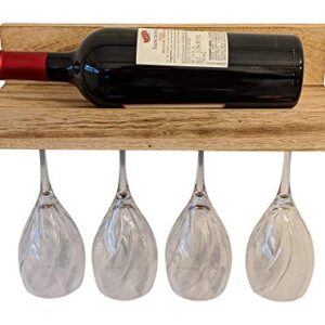 Gianna's Home Rustic Farmhouse Country Distressed Wood Wall Mounted Wine Rack with Glass Holder (Torched Wood)