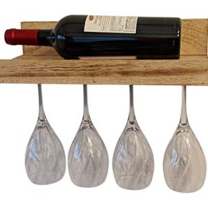 Gianna's Home Rustic Farmhouse Country Distressed Wood Wall Mounted Wine Rack with Glass Holder (Torched Wood)