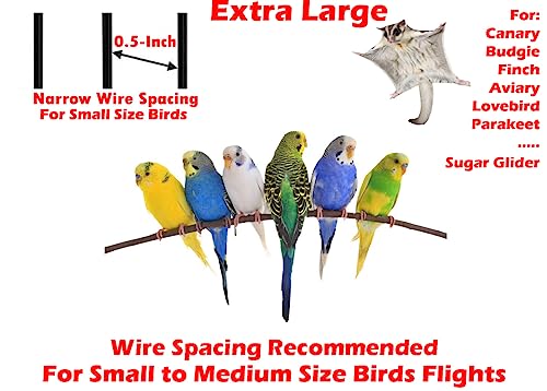 64" Extra Large Wrought Iron Breeding Flight Canary Parakeet Cockatiel Lovebird Finch Cage Side Nesting Doors with Removable Rolling Stand