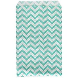 rj displays-100 pcs chevron paper gift bags shopping sales tote bags 6" x 9" teal turquoise gift card, gift candy, cookies, doughnut, crafts, party favor, sandwich, jewelry merchandise- by rj displays