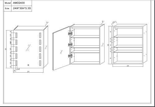 Fine Fixtures Bathroom Medicine Cabinet, Aluminum, Recessed/Surface Mount, Mirrored w/LED (24")