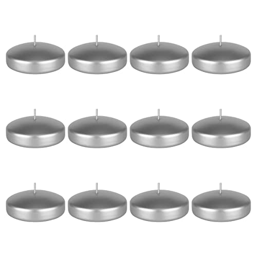 Mega Candles 12 pcs Unscented Silver Floating Disc Candle, Hand Poured Paraffin Wax Candles 3 Inch Diameter, Home Décor, Wedding Receptions, Baby Showers, Birthdays, Celebrations & Party Favors