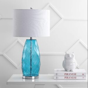 JONATHAN Y JYL4009B Juliette 26.5" Glass/Metal LED Table Lamp Contemporary Transitional Bedside Desk Nightstand Lamp for Bedroom Living Room Office College Bookcase LED Bulb Included, Moroccan Blue