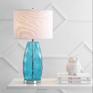 JONATHAN Y JYL4009B Juliette 26.5" Glass/Metal LED Table Lamp Contemporary Transitional Bedside Desk Nightstand Lamp for Bedroom Living Room Office College Bookcase LED Bulb Included, Moroccan Blue