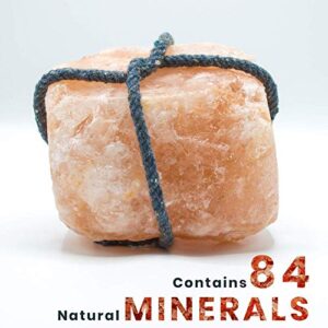 SALT GEMS Purest Animal Salt Lick on Rope from Foothills of Himalayas with 84 Essential Minerals and Electrolytes for All Animals, Cattle and Livestock - Natural Himalayan Rock 6~8 Lb