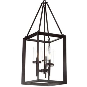 jonathan y jyl7412a anna 12" 3-light metal/glass pendant traditional classic modern industrial farmhouse dining room living room kitchen foyer bedroom hallway, oil rubbed bronze/clear