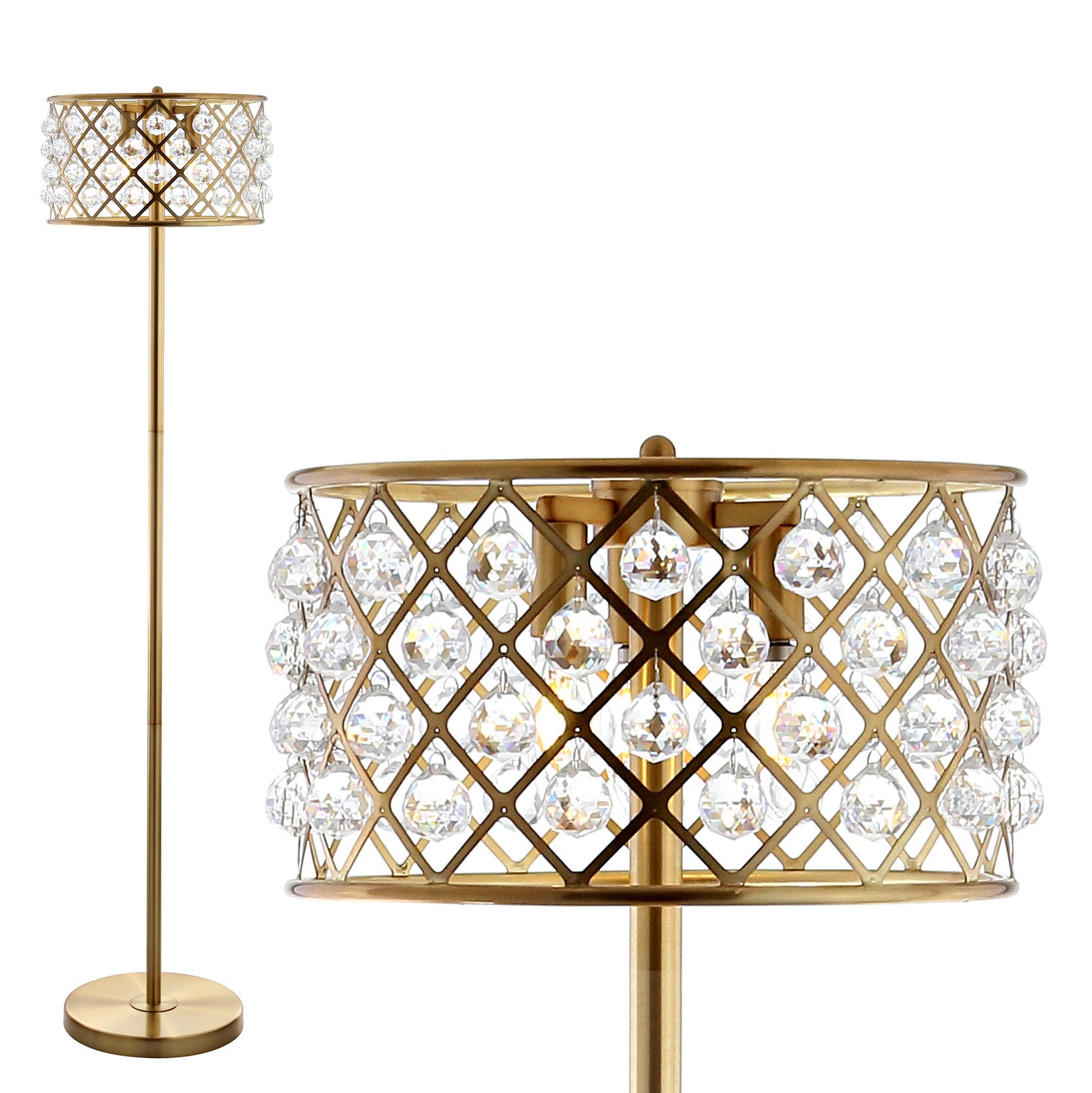 JONATHAN Y JYL9000A Elizabeth 60" Crystal/Metal LED Floor Lamp, Contemporary, Transitional, Elegant, Geometric, Office, Living Room, Family Room, Dining Room, Bedroom, Hallway, Foyer, Brass Gold/Clear