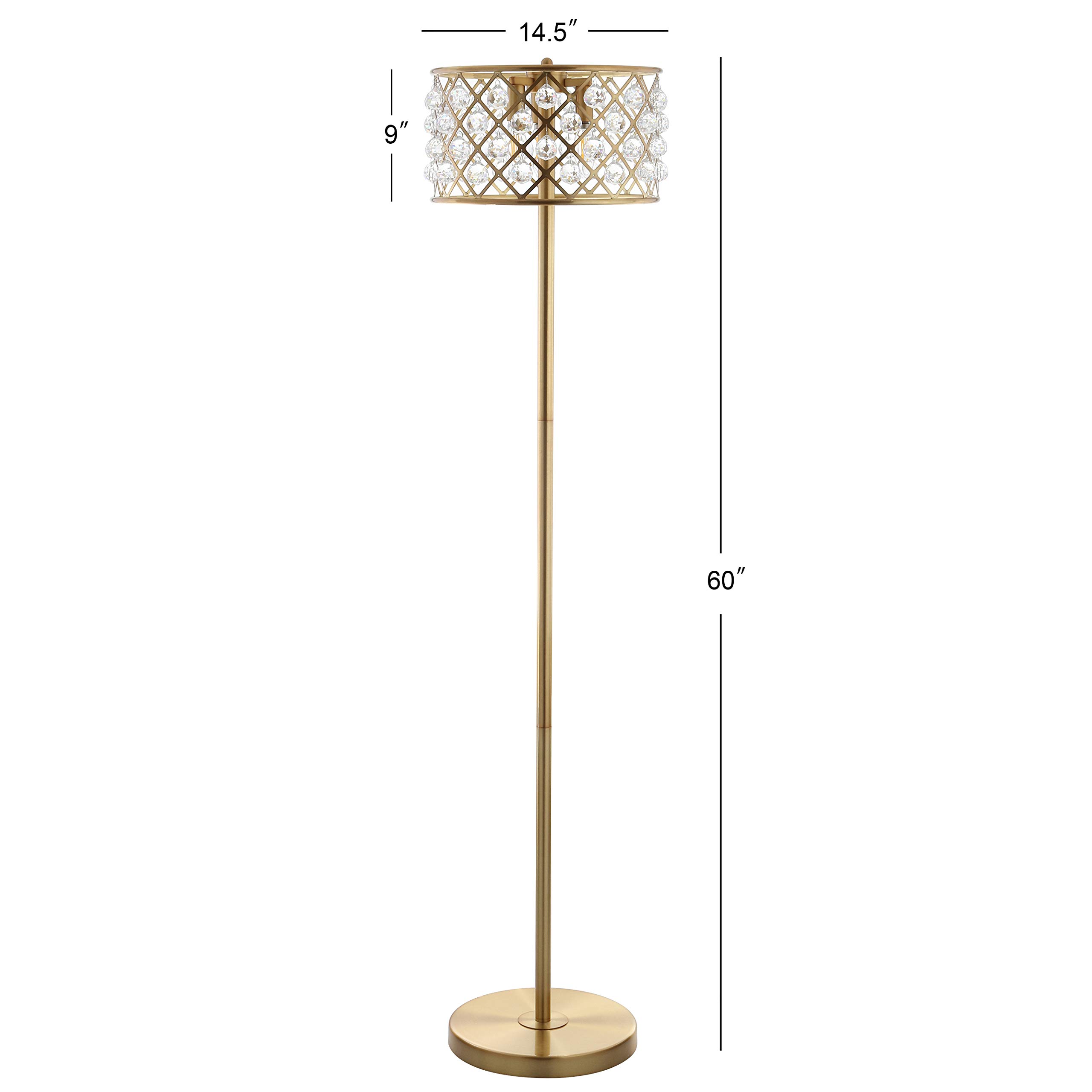 JONATHAN Y JYL9000A Elizabeth 60" Crystal/Metal LED Floor Lamp, Contemporary, Transitional, Elegant, Geometric, Office, Living Room, Family Room, Dining Room, Bedroom, Hallway, Foyer, Brass Gold/Clear