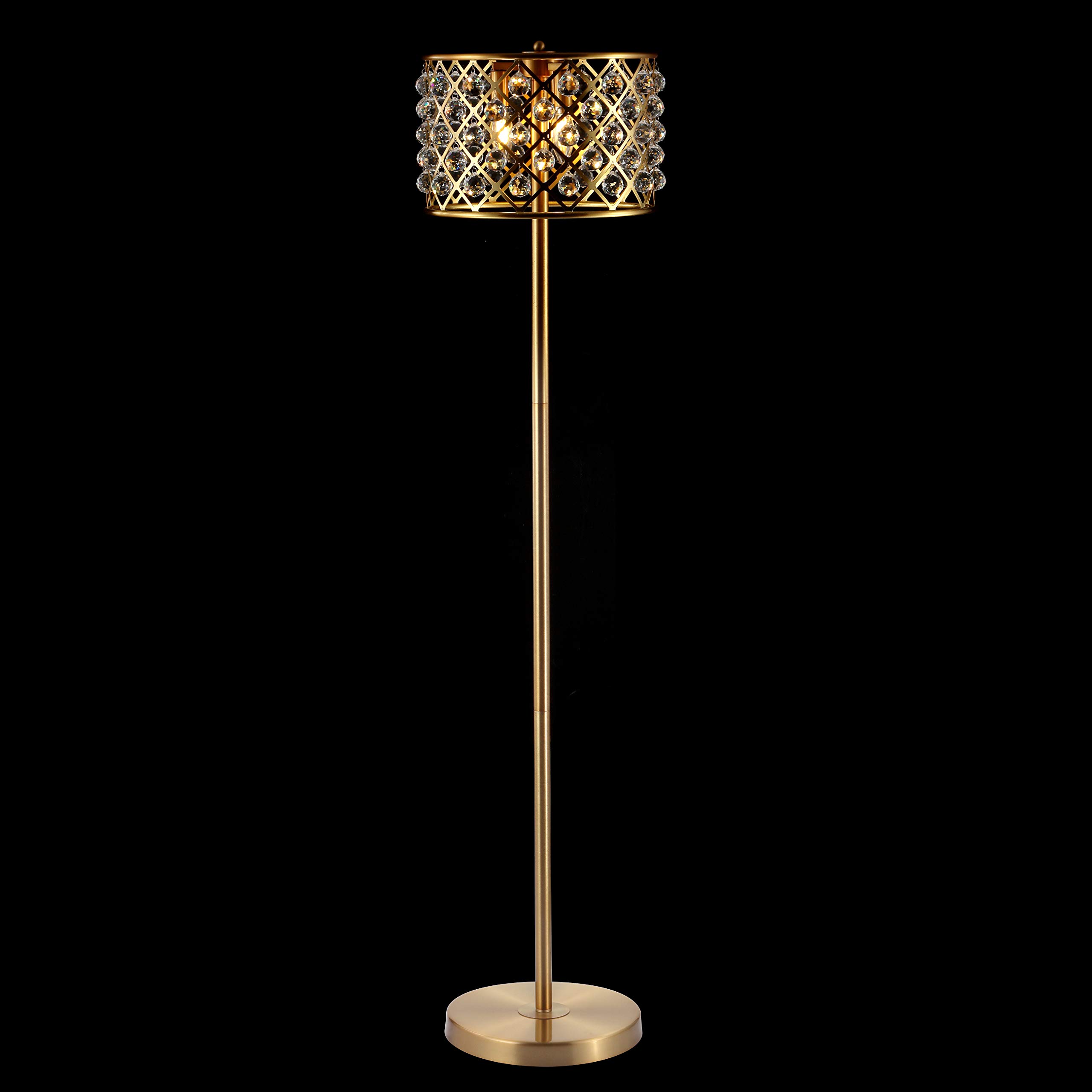 JONATHAN Y JYL9000A Elizabeth 60" Crystal/Metal LED Floor Lamp, Contemporary, Transitional, Elegant, Geometric, Office, Living Room, Family Room, Dining Room, Bedroom, Hallway, Foyer, Brass Gold/Clear