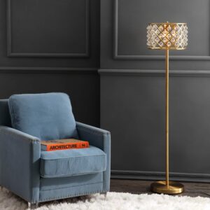 JONATHAN Y JYL9000A Elizabeth 60" Crystal/Metal LED Floor Lamp, Contemporary, Transitional, Elegant, Geometric, Office, Living Room, Family Room, Dining Room, Bedroom, Hallway, Foyer, Brass Gold/Clear