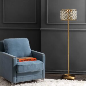 JONATHAN Y JYL9000A Elizabeth 60" Crystal/Metal LED Floor Lamp, Contemporary, Transitional, Elegant, Geometric, Office, Living Room, Family Room, Dining Room, Bedroom, Hallway, Foyer, Brass Gold/Clear